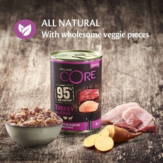 Wellness CORE 95%, kalkoen met geit met zoete aardappel - 400g