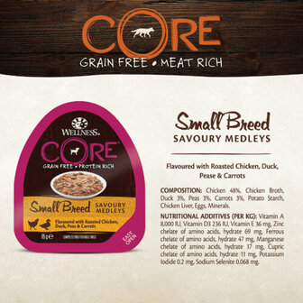 Wellness CORE Small Breed Savoury Medleys Flavoured with roasted Chicken, Duck, Peas &amp; Carrots - 85g