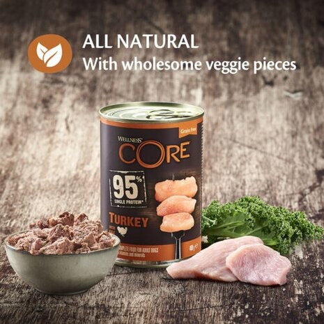 Wellness CORE 95%, kalkoen met boerenkool- 400g