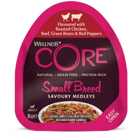 Wellness CORE Small Breed Savoury Medleys, kip, rund, groene bonen en rode paprika - 85g