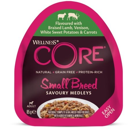 Wellness CORE Small Breed Savoury Medleys, lam, wild, witte zoete aardappelen en wortelen - 85g